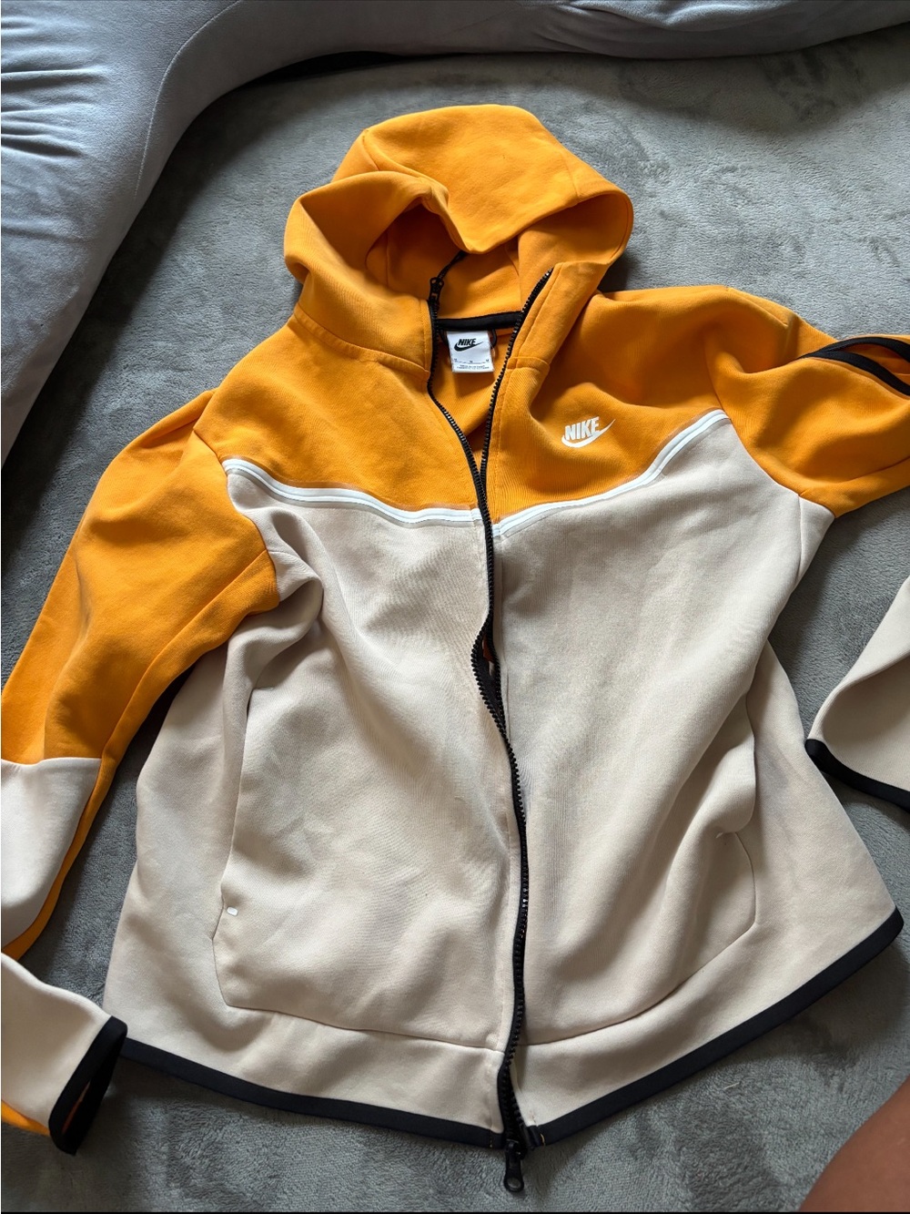 Nike Mustard & Cream Colorblock Hooded Bomber Jacket